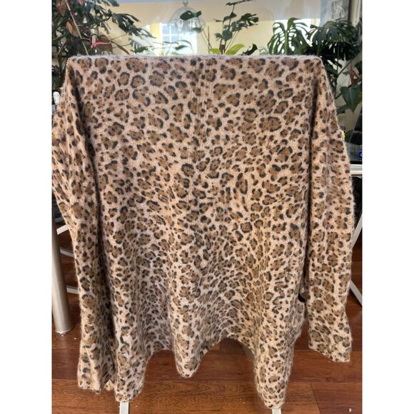 Magaschoni 100% Cashmere Open Front Cardigan Sz M Pockets Leopard Print - Picture 2 of 10